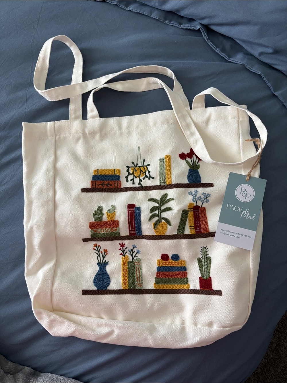 New With Tags! Page & Petal Embroidered Canvas Bag Tote